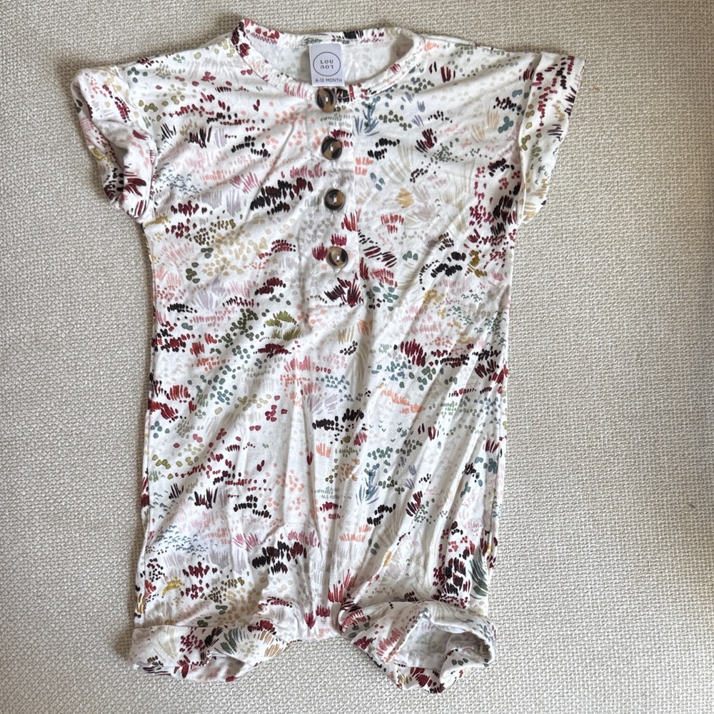 Lou Lou small shop bamboo Girls' Cream Floral Short-Sleeve Pajama Romper